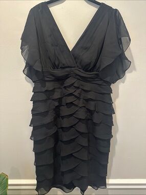 Classic Black Ruffle V-Neck Women's Dress